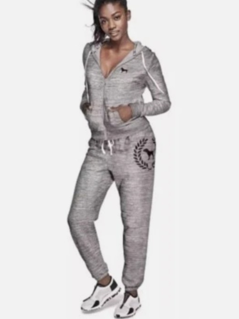 PINK Victoria's Secret Heather Grey Sweatpants Laurel Wreath Dog Size S